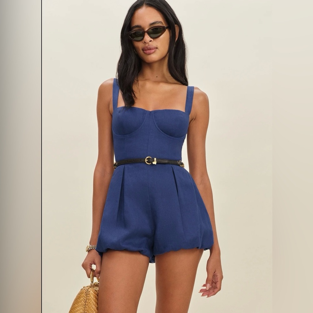 Reformation Lydia Linen Romper Blue - Size 4